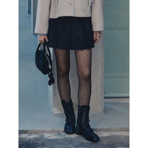 [SPNK] 덧장 디테일 플리츠 스커트_블랙