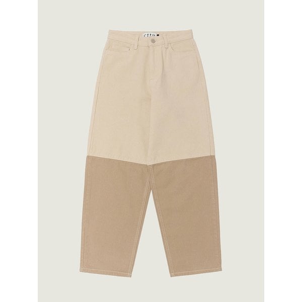 Cotton block denim pants, Sand Beige