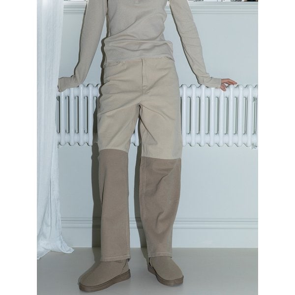 Cotton block denim pants, Sand Beige