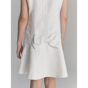 Back Ribbon Tweed Dress White