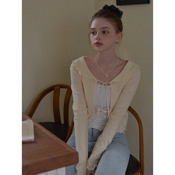 프리지아 프릴 리본 가디건