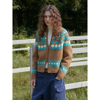 그린버터 Two-way Dia Nordic Cardigan (Camel)