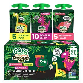 GoGo  squeeZ  20팩  GoGo  Squeez  과일  &  채소  디노  버라이어티  팩  스낵  팩  90.7g