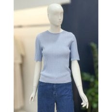 NICE CLAUP 라운드넥 자수포인트 반팔 니트(A242PWK407)SB