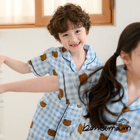 체크곰돌이 레이온 반팔 잠옷