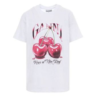  GANNI 24FW T4004 151 가니 체리 프린트 화이트 반팔티 270928