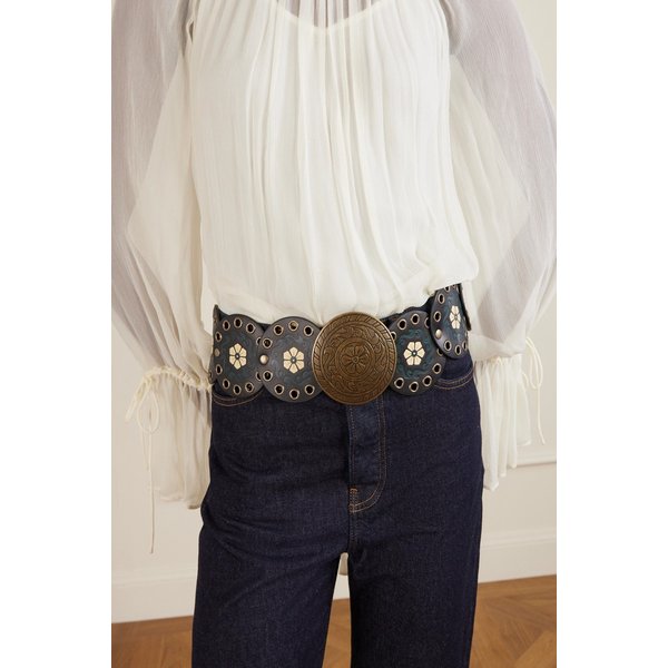 스터드 아이렛 장식 데보스드 가죽 벨트 46376663162954047