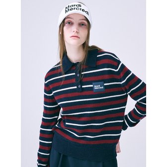 Mardi Mercredi Actif CASHMERE BLENDED STRIPE KNIT PIQUET SQUARE LOGO WAPPEN_NAVY RED