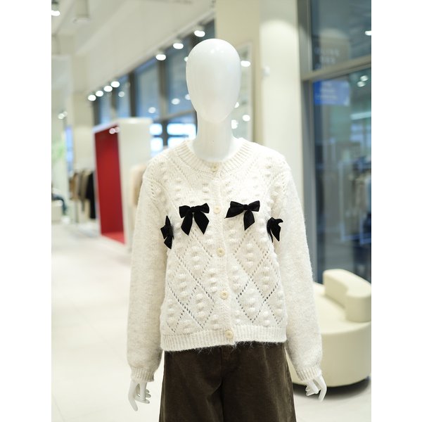 [여주점] 여성 리본 포인트 다이아 펀칭 가디건 YK5WD403