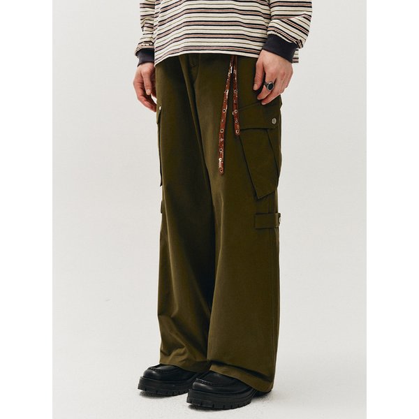 코튼 와이드 카고 팬츠_카키