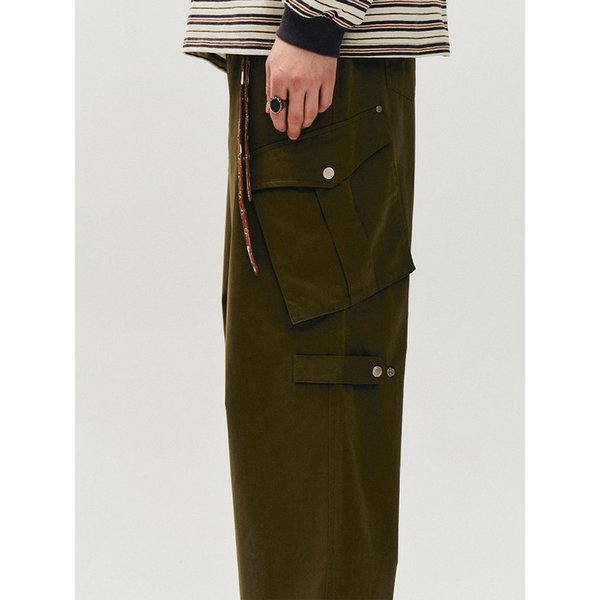 코튼 와이드 카고 팬츠_카키