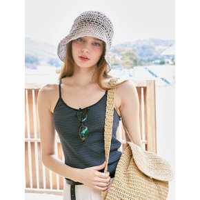 No.215 / Lily Metallic Crochet Wide Bucket Hat _ Silver