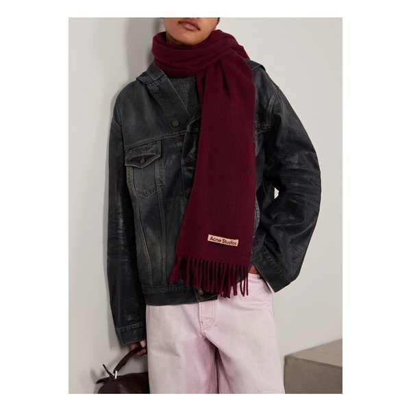 프린지 울 스카프 버건디 46376663162899035