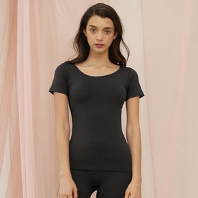 여성 요가복 DEVI-T0016-블랙 필라테스 뉴트럴 U넥 티셔츠