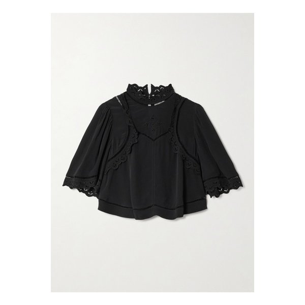 프래니 브로드리 앙글레즈 크레이프 블라우스 블랙 46376663162889919