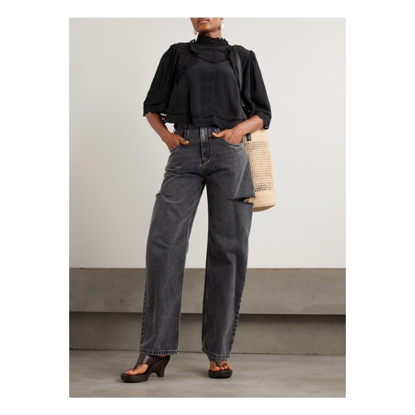 프래니 브로드리 앙글레즈 크레이프 블라우스 블랙 46376663162889919