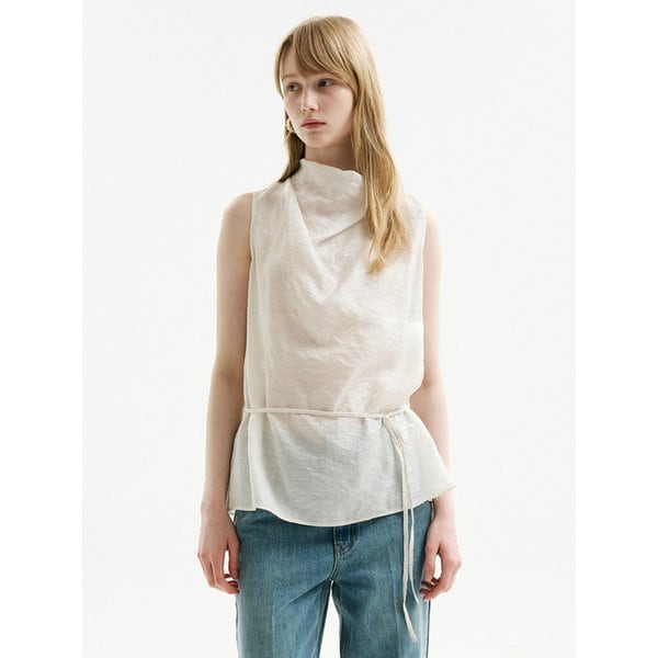 HIGH NECK SLEEVELESS JACQUARD TOP_IVORY
