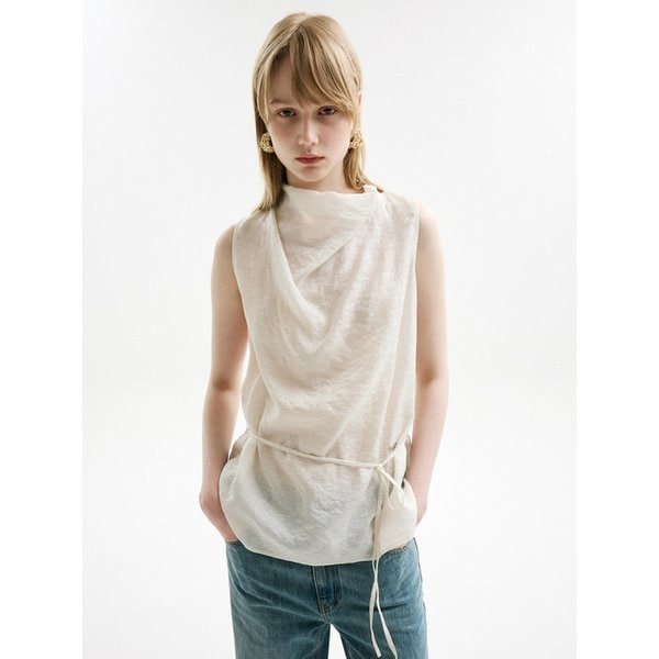 HIGH NECK SLEEVELESS JACQUARD TOP_IVORY