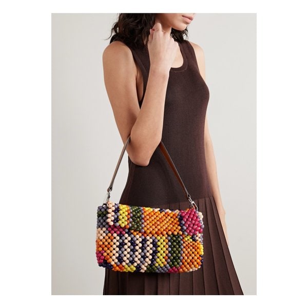 스타우드 티미 가죽 트리밍 비즈 메시 숄더 백 오렌지 1647597357747058