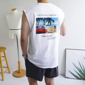 남자 오버핏 해변 프린팅 여름 하와이 민소매 나시 티셔츠