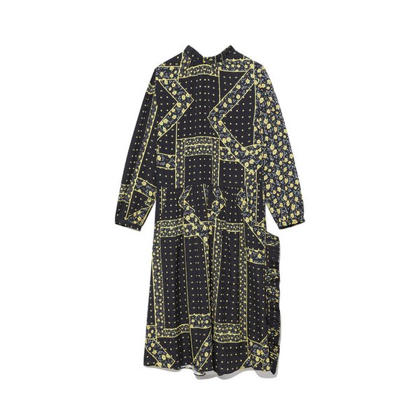 Side Pleated Patch Long Dress_LFDAW21360YEX
