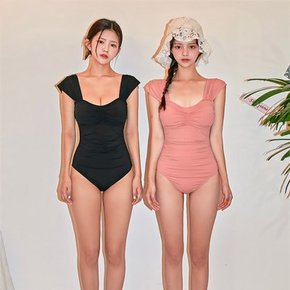 여름 휴양지 바캉스룩 비치웨어 수영복 스윔웨어 셔링 캡내장 원피스