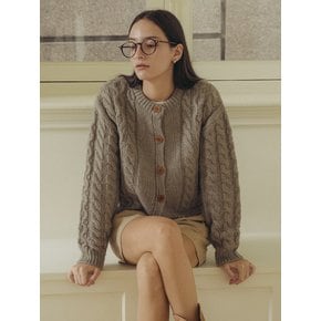 Brown button twisted knit cardigan_Gray