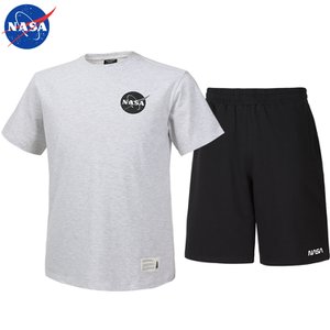 NASA 나사 남녀공용 면 반팔티+면 반바지 상하세트 N-161UMW+N-062PBK 남자 여성 티셔츠 숏팬츠