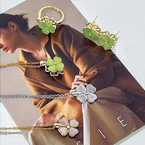 행운의 네잎클로버 회전 쥬얼리 반지 목걸이 팬던트 귀걸이 악세사리 5옵션 Lucky Clover Accessories