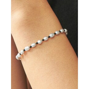 Onyx Gray Fresh-water-pearl Silver Bracelet Ib252 [Silver]