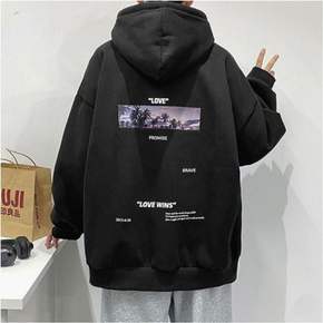 후드티 남성 가을 봄 캐주얼 데일리 백프린팅 2종 세트