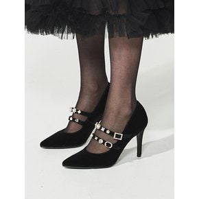 KLIMT_black 23FW Velvet  Maryjane Jewelry  High Heels