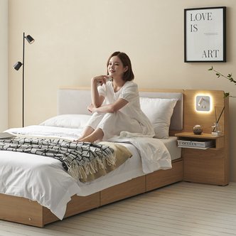보니애가구 로아망 LED조명 수납형 호텔 침대 프레임 Q(협탁/매트 선택)