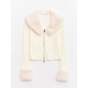 Eco Fur Rip Zip-up Cardigan Ivory