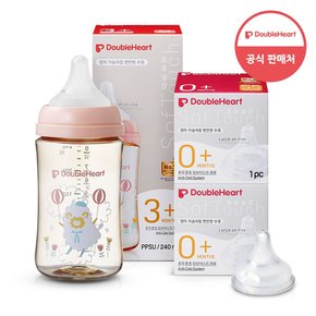 모유실감 3세대 PPSU 젖병 싱글 240ml  하늘을날꼬양 (젖꼭지M포함) +3세대 젖꼭지 1입x2개 (SS)