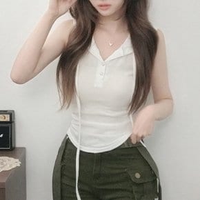 y2k 돗또 헨리넥 굴림 후드 민소매 탑3color