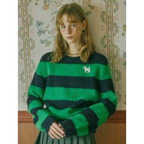 Poodle-poodle Wool Stripe Knit Top_green navy