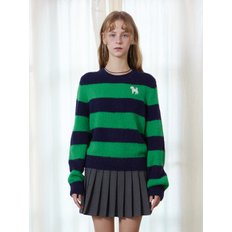 Poodle-poodle Wool Stripe Knit Top_green navy