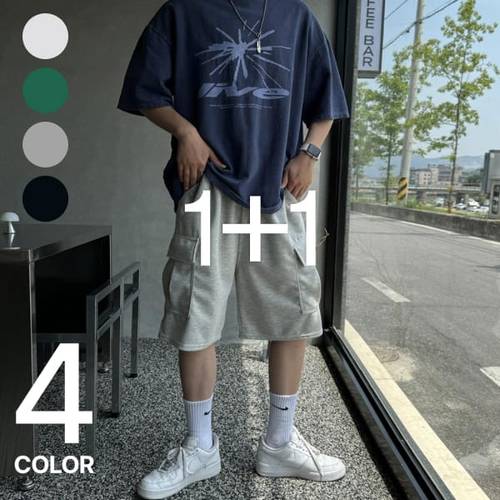 머시따 / (1+1) 카고 트레이닝 버뮤다 하프 팬츠 반바지 (4컬러)