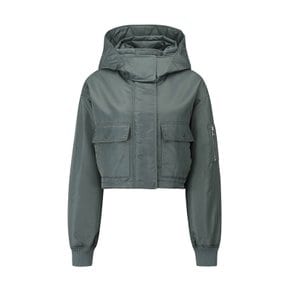 여성 크랍 후드 봄버 점퍼 KHAKI