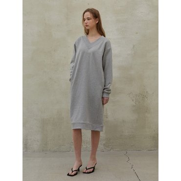 UNNOUT V-NECK SWEAT DRESS GREY