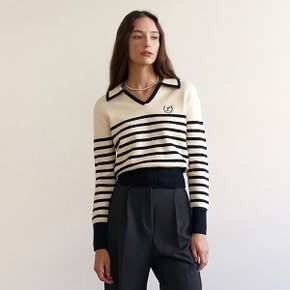 COLLAR STRIPE KNIT BK+IV