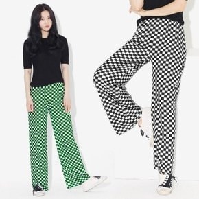 여성 데일리 바둑패턴 와이드 팬츠 루즈핏 바지 (8789541A)