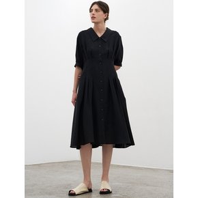 PIN-TUCK FLARE DRESS_BLACK