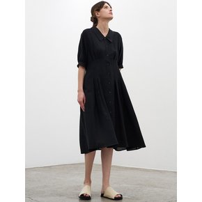 PIN-TUCK FLARE DRESS_BLACK