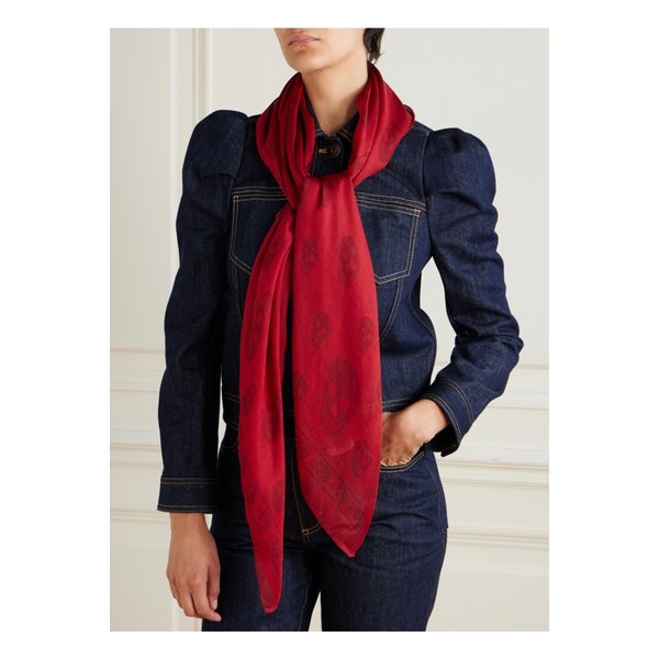 프린트 실크 시폰 스카프 레드 46376663162956267