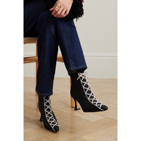 놀학 70 러플 벨벳 트림 실크 앵클 부츠 46376663162925891