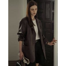 Eco leather classic three button single jacket_Brown