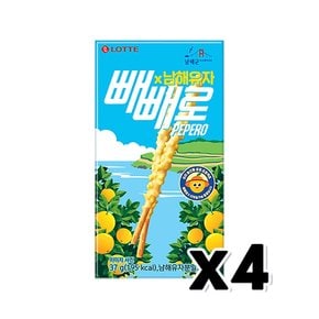 롯데 남해유자 빼빼로 스낵과자 37g x 4개