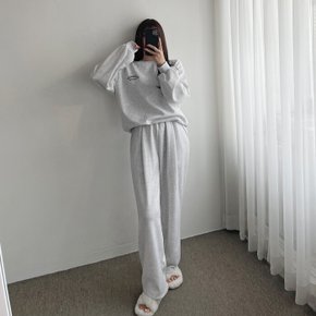 / 기모 세트]레터링 자수 맨투맨+핀턱 밴딩 와이드 팬츠